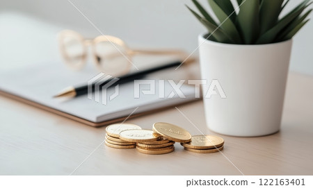 Financial investment portfolio setup with forecast data and analytics equipment 122163401