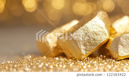 Raw Gold Nuggets and Glittering Dust 122163422