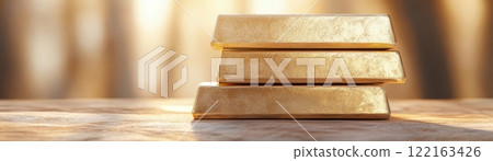 Stacked Gold Bars on Rustic Surface Symbolizing Sustainable Investment and Wealth 122163426