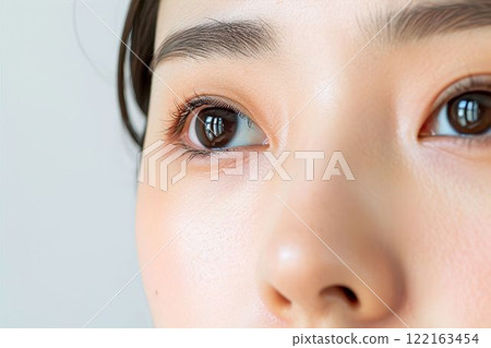 Photo of the eye parts of Japanese women (white background, beautiful skin, close-up) Photo of the eye parts of Japanese women (white background, beautiful skin, close-up) 122163454