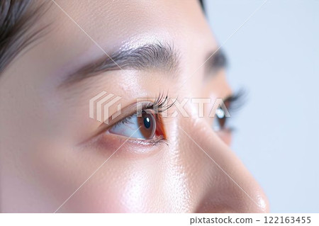 Photo of the eye parts of Japanese women (white background, beautiful skin, close-up) Photo of the eye parts of Japanese women (white background, beautiful skin, close-up) 122163455