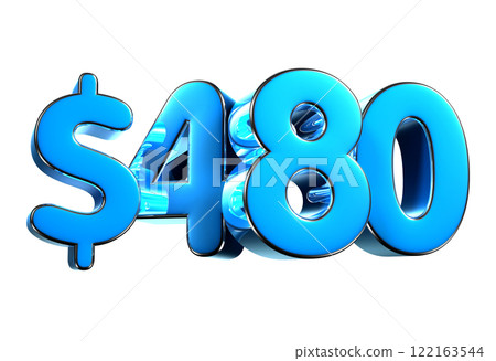 480 dollers blue 3d illustration sign on white background. 480 dollers blue 3d illustration sign on white background. 122163544