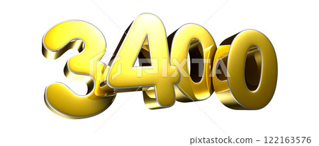 Golden number 3400 3D illustration 122163576