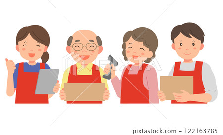 Smiling people of all ages and genders working at a logistics center 122163785