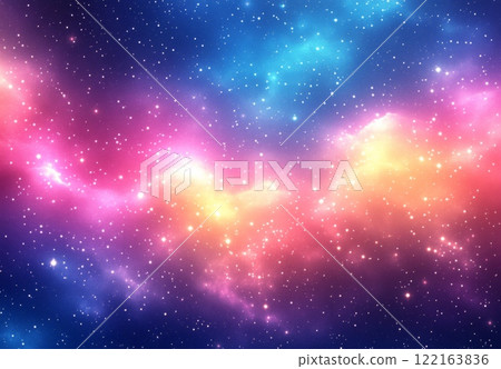柔和的彩色彩虹星系背景與星星和散景 122163836