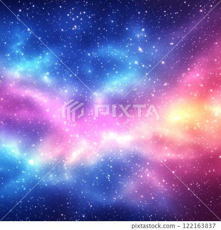 柔和的彩色彩虹星系背景與星星和散景 122163837