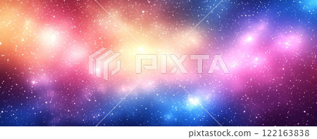 柔和的彩色彩虹星系背景與星星和散景 122163838