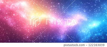 柔和的彩色彩虹星系背景與星星和散景 122163839