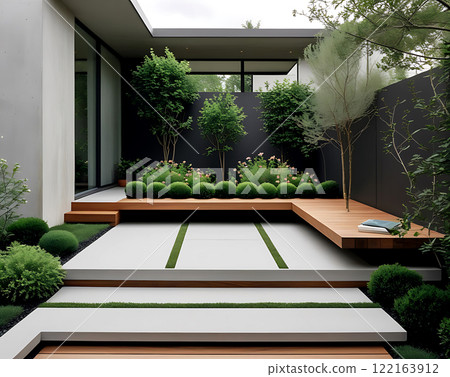 Modern Minimalist Garden. 122163912
