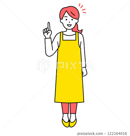 A woman in an apron coming up with an idea (full body) 122164016
