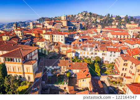 Bergamo, Italy. Aerial view of Bergamo Citta Alta beautiful historical town in Lombardy 122164347