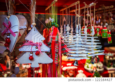 Strasbourg, France. Marche de Noel decorations - Alsace famous Xmas Fair. Strasbourg, France. Marche de Noel decorations - Alsace famous Xmas Fair. 122164427