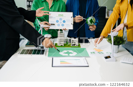 Business team working virtual modern smartphone to reduce CO2 emissions carbon footprint climate change 122164632