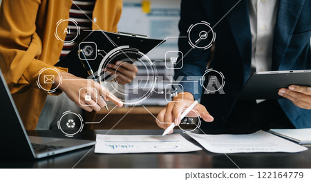 Co working process, team working.Coding software developer work with AR new design dashboard computer icons.team business concept in office 122164779