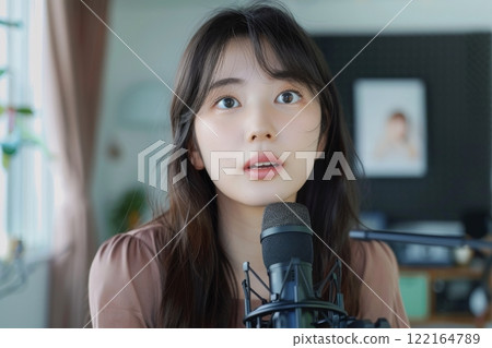 日本女性在她的房間拍攝串流內容(直播/YouTube/創作者) 日本女性在她的房間拍攝串流內容(直播/YouTube/創作者) 122164789