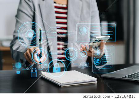 Cyber security data protection Business working on compute Intelligenc digital tablet global network connection data science digital marketing, Investment global in office 122164815