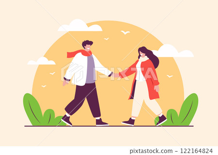 Romantic Couple Holding Hands at Sunset. Valentines Day Holiday. 122164824