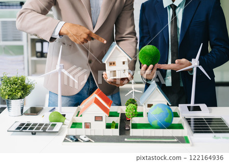 business team people planning and discussing on recycle reduce reuse policy symbol in office meeting room.and Solar Energy Environment city 122164936