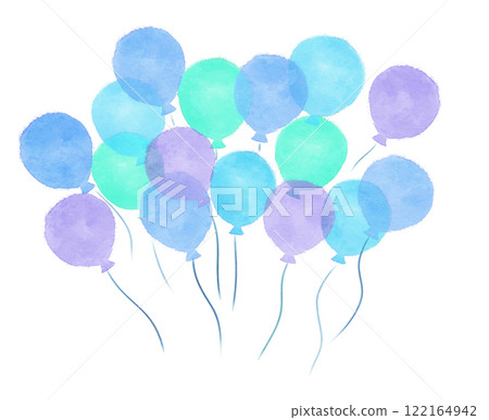 Balloons floating in the sky watercolor blue light blue illustration material 122164942