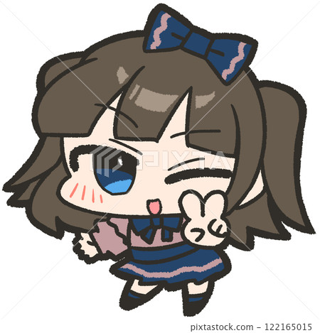 這是一個可愛的地雷女孩一邊眨眼一邊和平的插圖。 這是一個可愛的地雷女孩一邊眨眼一邊和平的插圖。 122165015