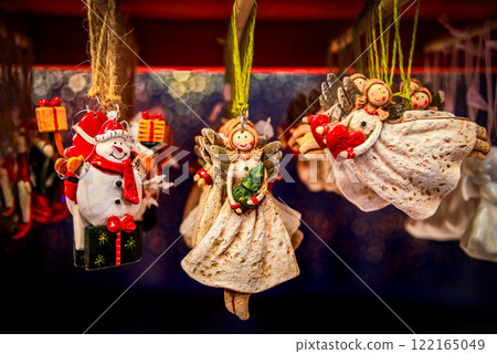 Strasbourg, France. Marche de Noel decorations - Alsace famous Xmas Fair. 122165049