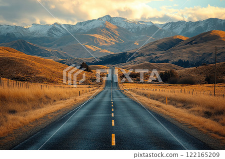 A long beautiful road leading to the mountain. Generated by artificial intelligence A long beautiful road leading to the mountain. Generated by artificial intelligence 122165209