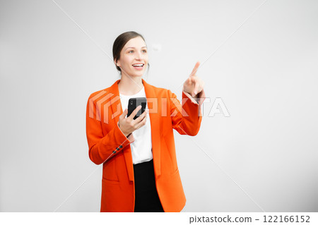 Young fun successful employee business woman corporate wear work in office area mock up isolated on plain white background Young fun successful employee business woman corporate wear work in office area mock up isolated on plain white background 122166152