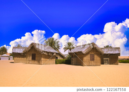 A view of an oasis in the desert of the UAE 122167558