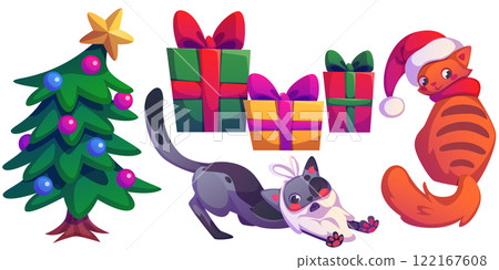 Cartoon holiday composition with cute pets 122167608