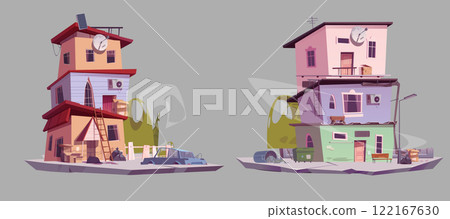 Cartoon multistorey abandoned buildings 122167630