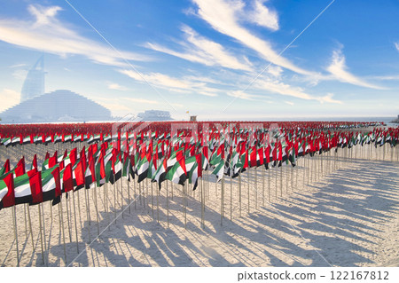 A line-up of countless UAE flags A line-up of countless UAE flags 122167812
