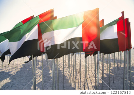 阿聯酋眾多國旗排列整齊 122167813