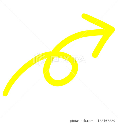 A hand-drawn yellow arrow pointing up, curled up and drawn in marker 122167829