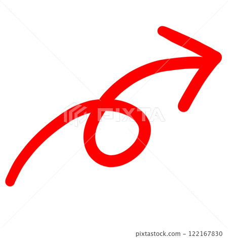 A hand-drawn, curled red upward arrow written in marker 122167830
