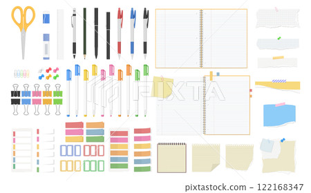 Stationery set, lined notebook, notepad, pen, writing implements 122168347
