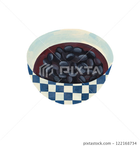 這是用水彩畫的日本煮黑豆菜餚的插圖。 122168734
