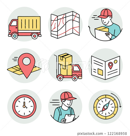 Courier transportation code, direction volume map, filling color, 9 different shaped collections 122168938