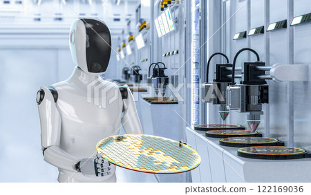 Semiconductor manufacturing with assistant robot hold silicon wafers Semiconductor manufacturing with assistant robot hold silicon wafers 122169036