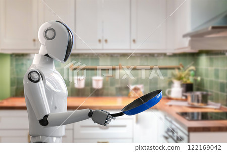 Home assistant robot cooking in kitchen Home assistant robot cooking in kitchen 122169042