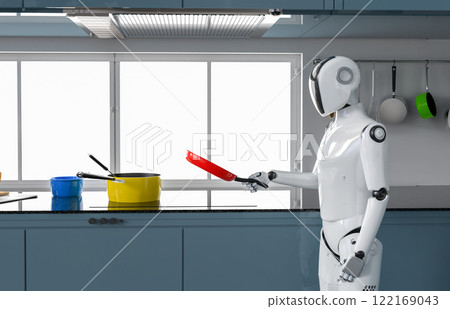 Home assistant robot cooking in kitchen Home assistant robot cooking in kitchen 122169043