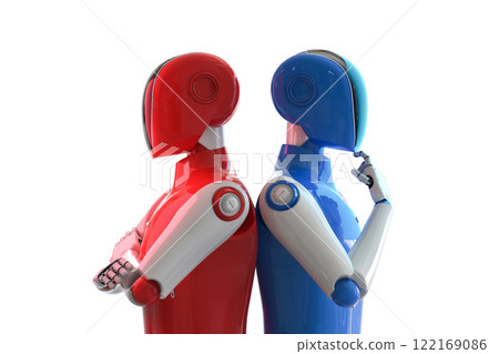 Technology competition concept with red and blue cyborg Technology competition concept with red and blue cyborg 122169086