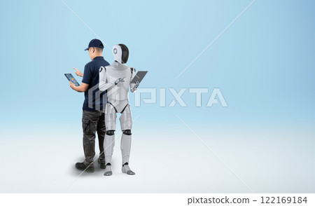 Automation industry with engineer work with assistant robot 122169184