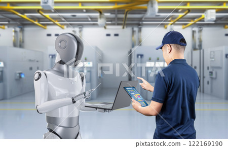 Automation industry with engineer work with assistant robot 122169190
