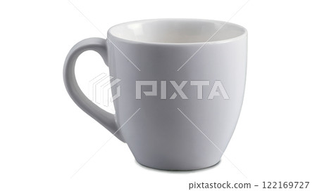 Empty white ceramic mug with a sleek design on a plain background 122169727