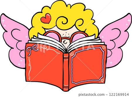Valentine Bookish Cupid Reading Love Book Outline 122169914
