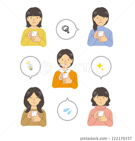 Illustration set of a woman using a smartphone 122170337