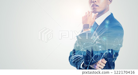 Thinking business people and digital networks Thinking business people and digital networks 122170416