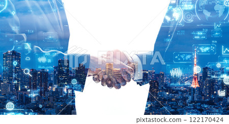 Business people shaking hands and digital technology 122170424