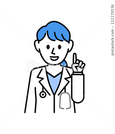 A female doctor in a white coat explaining 122170536