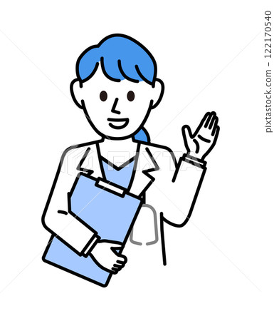 A female doctor in a white coat explaining 122170540